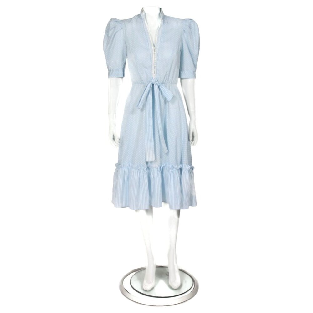 Vtg 70s PEA PATCH Blue Cottagecore Prairie Beaded Lace Pearl Dress 9/10 /594